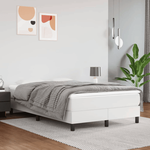Estrutura de Cama de casal moderno com molas 120x200 cm couro artificial branco