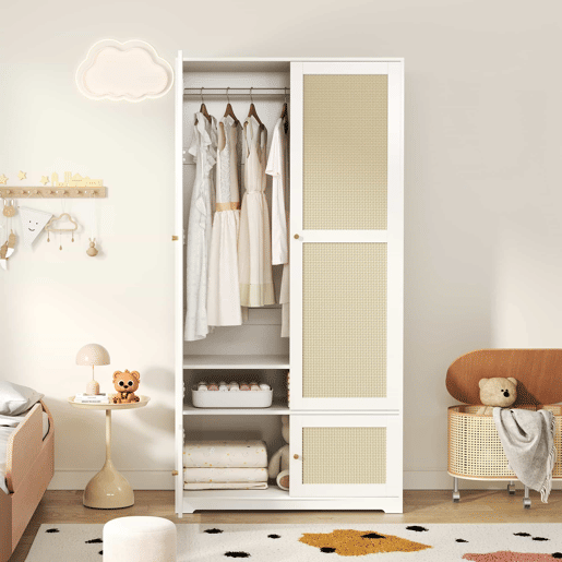 Roupeiro de 2 portas 90x48x180 cm - barra e prateleiras, MDF e frentes lacadas - Branco Roupeiro de 2 portas 90x48x180 cm - barra e prateleiras, MDF e frentes lacadas - Branco