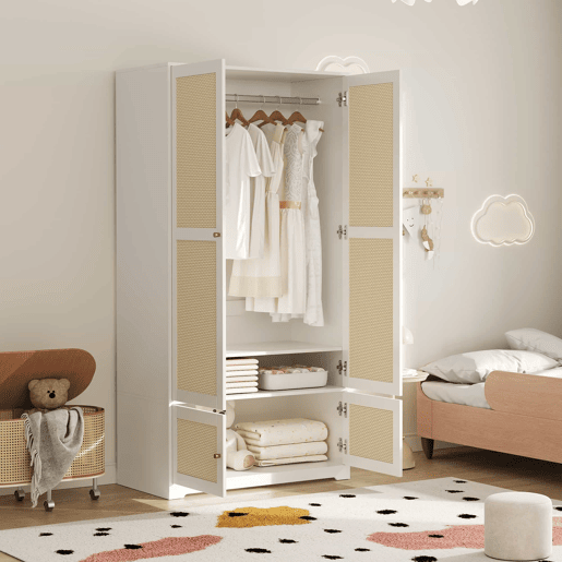 Roupeiro de 2 portas 90x48x180 cm - barra e prateleiras, MDF e frentes lacadas - Branco Roupeiro de 2 portas 90x48x180 cm - barra e prateleiras, MDF e frentes lacadas - Branco