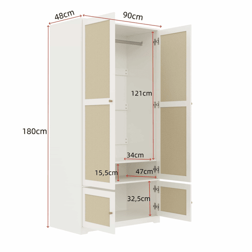 Roupeiro de 2 portas 90x48x180 cm - barra e prateleiras, MDF e frentes lacadas - Branco Roupeiro de 2 portas 90x48x180 cm - barra e prateleiras, MDF e frentes lacadas - Branco