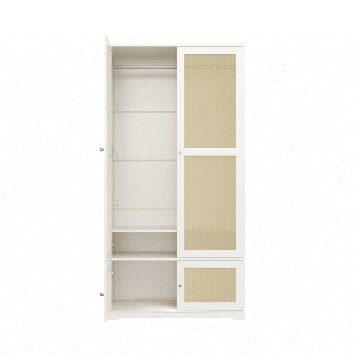 Roupeiro de 2 portas 90x48x180 cm - barra e prateleiras, MDF e frentes lacadas - Branco Roupeiro de 2 portas 90x48x180 cm - barra e prateleiras, MDF e frentes lacadas - Branco