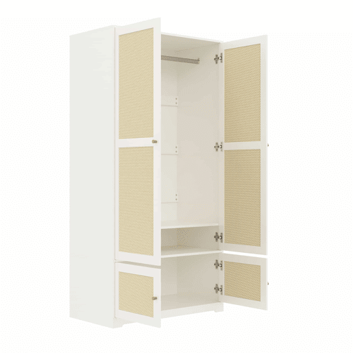 Roupeiro de 2 portas 90x48x180 cm - barra e prateleiras, MDF e frentes lacadas - Branco Roupeiro de 2 portas 90x48x180 cm - barra e prateleiras, MDF e frentes lacadas - Branco