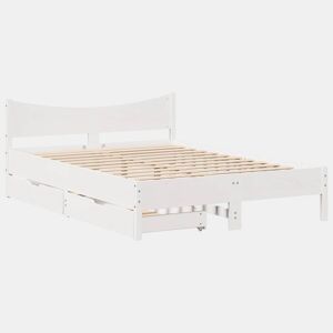 Estrutura de Cama de casal moderno com gavetas - 140x190 cm pinho maciço branco