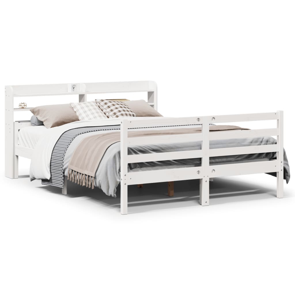 Estructura de cama matrimonial estilo con cabecero madera de pino blanco 150x200cm