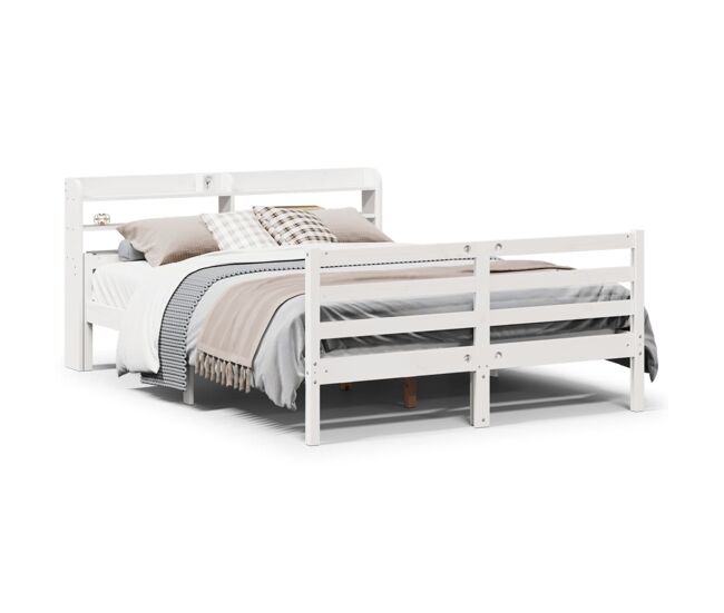 Estructura de cama matrimonial estilo con cabecero madera de pino blanco 150x200cm