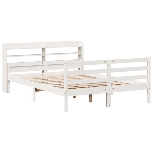 Estrutura De Cama De Casal c cabeceira - 150x200 cm pinho maciço branco Estrutura De Cama De Casal c cabeceira - 150x200 cm pinho maciço branco
