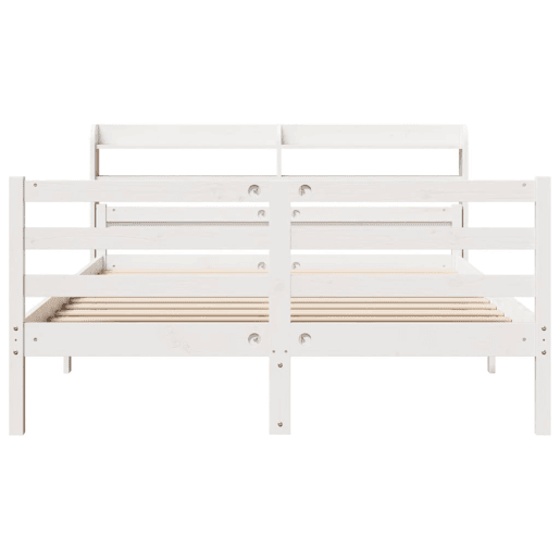 Estrutura De Cama De Casal c cabeceira - 150x200 cm pinho maciço branco Estrutura De Cama De Casal c cabeceira - 150x200 cm pinho maciço branco