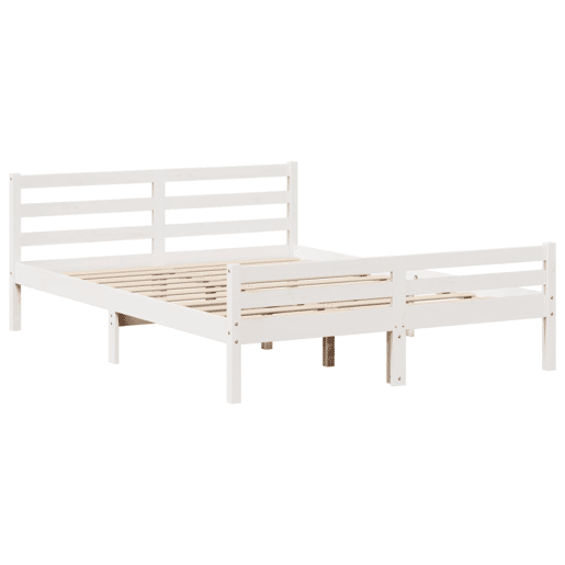 Estrutura De Cama De Casal c cabeceira - 150x200 cm pinho maciço branco Estrutura De Cama De Casal c cabeceira - 150x200 cm pinho maciço branco