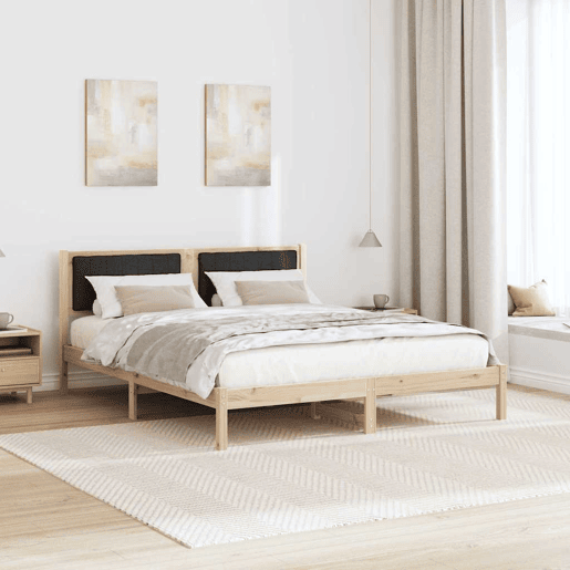 Estrutura de Cama de casal moderno com Cabeceira Estofada Preto 160 x 200 cm