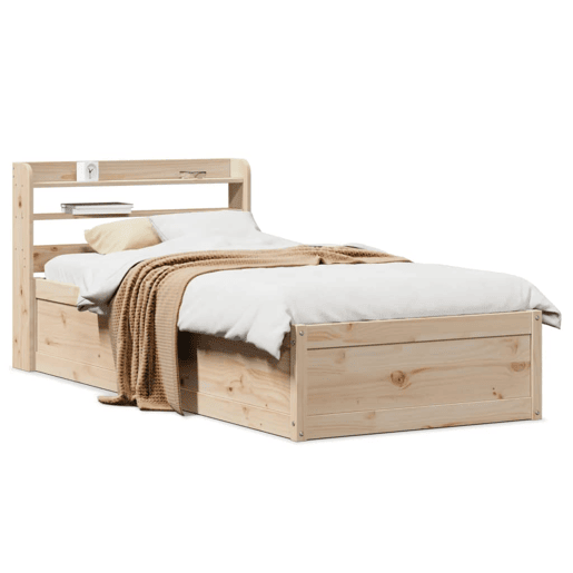 Estrutura de cama de solteiro para adultos com cabeceira 90x190 cm pinho maciço