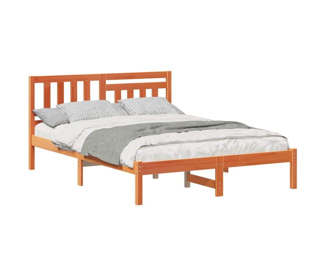 Estructura de cama matrimonial comodidad con cabecera - marrón cera 135 x 190 cm