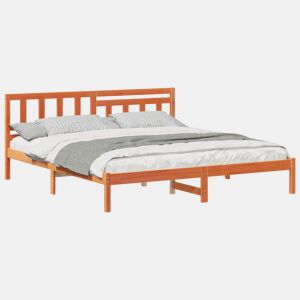 Estrutura de cama de casal simple com cabeceira - Marrom Cera 200 x 200 cm