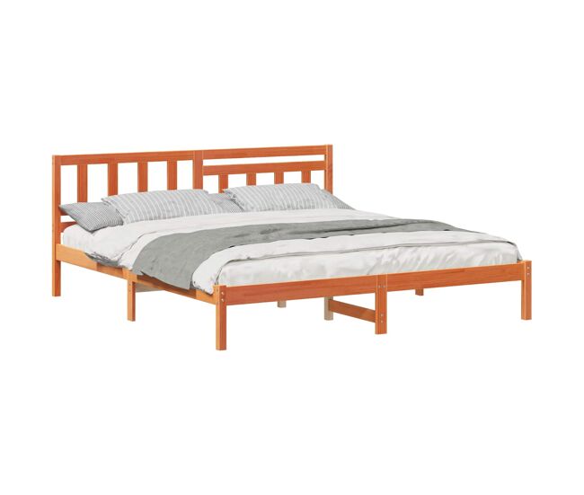 Estructura de cama matrimonial estilo con cabecera marrón cera 200 x 200 cm