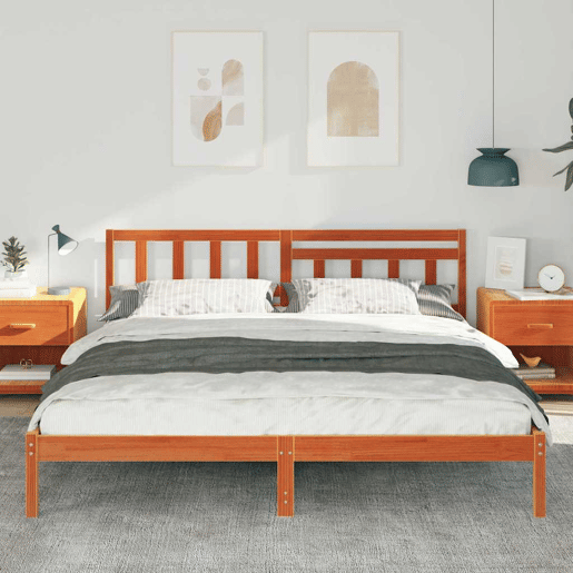 Estrutura de cama de casal simple com cabeceira - Marrom Cera 200 x 200 cm