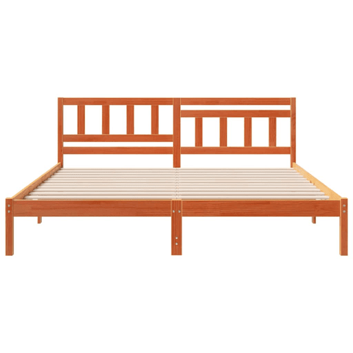 Estrutura de cama de casal simple com cabeceira - Marrom Cera 200 x 200 cm
