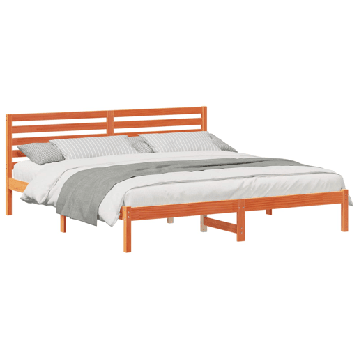 Estrutura de cama de casal simple com cabeceira - Marrom Cera 180 x 200 cm