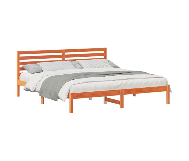Estructura de cama matrimonial estilo con cabecera marrón cera 180 x 200 cm