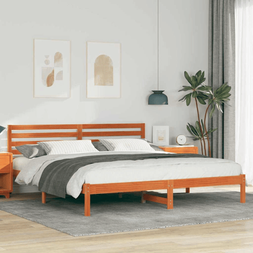 Estrutura de cama de casal simple com cabeceira - Marrom Cera 180 x 200 cm