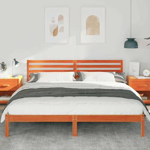 Estrutura de cama de casal simple com cabeceira - Marrom Cera 180 x 200 cm