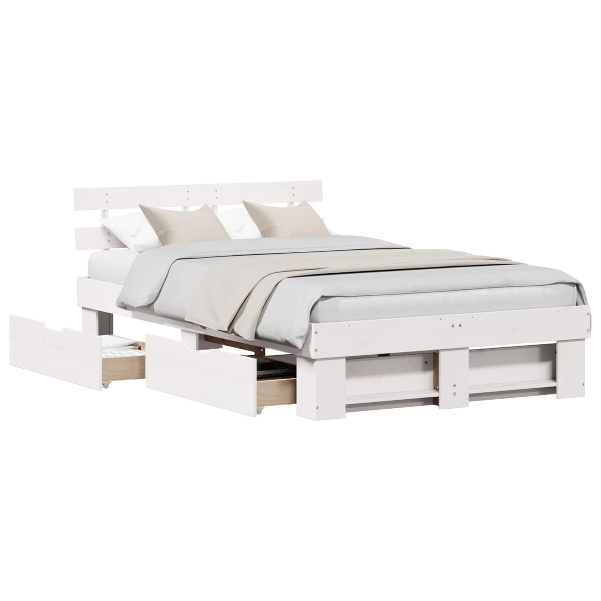 Estructura de cama doble matrimonial con cajón 140 x 190 cm madera de pino macizo