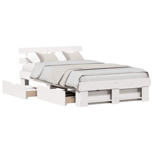 Estrutura da Cama de casal moderno para adultos com cabeceira com gaveta Branco 140 x 190 cm