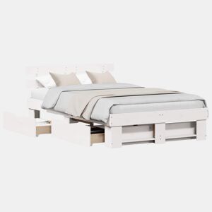 Estrutura da Cama de casal moderno para adultos com cabeceira com gaveta Branco 140 x 190 cm