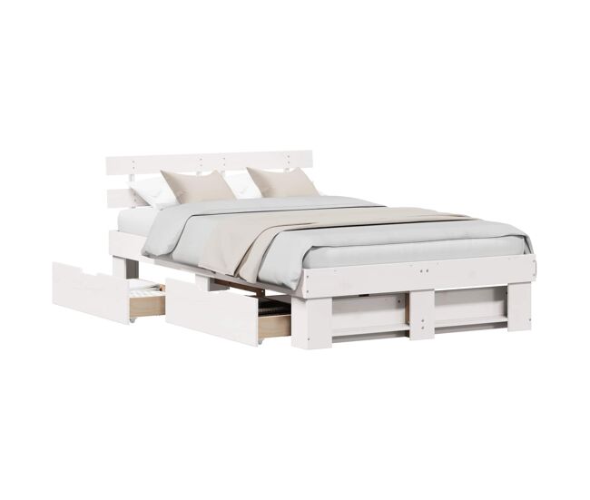 Estructura de cama doble matrimonial con cajón 140 x 190 cm madera de pino macizo