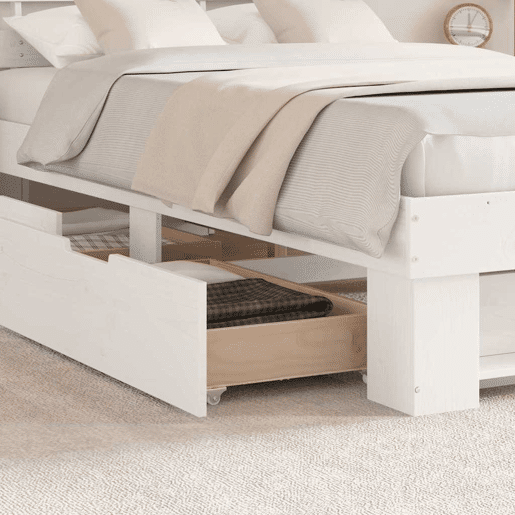Estrutura da Cama de casal moderno para adultos com cabeceira com gaveta Branco 140 x 190 cm