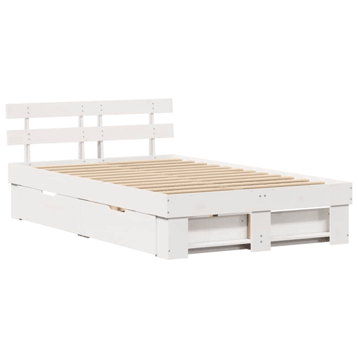 Estrutura da Cama de casal moderno para adultos com cabeceira com gaveta Branco 140 x 190 cm