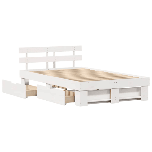 Estrutura da Cama de casal moderno para adultos com cabeceira com gaveta Branco 140 x 190 cm