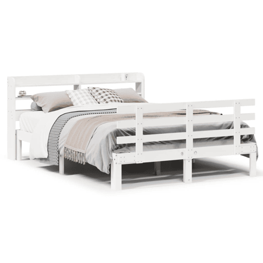 Estrutura De Cama De Casal c cabeceira - 150x200 cm pinho maciço branco Estrutura De Cama De Casal c cabeceira - 150x200 cm pinho maciço branco