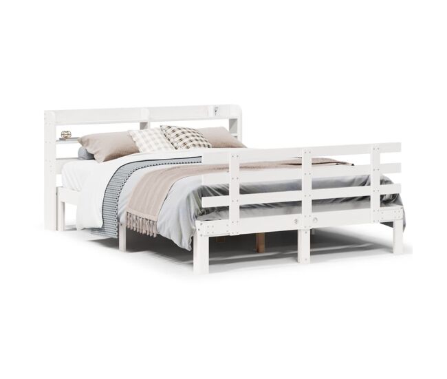 Estructura de cama matrimonial estilo con cabecero madera de pino blanco 150x200cm