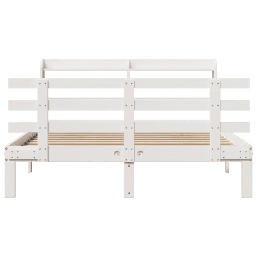 Estrutura De Cama De Casal c cabeceira - 150x200 cm pinho maciço branco Estrutura De Cama De Casal c cabeceira - 150x200 cm pinho maciço branco