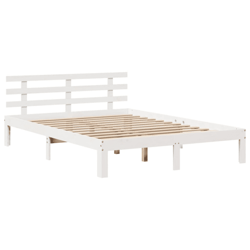 Estrutura De Cama De Casal c cabeceira - 150x200 cm pinho maciço branco Estrutura De Cama De Casal c cabeceira - 150x200 cm pinho maciço branco