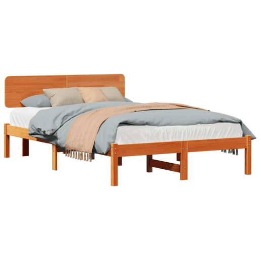 Estrutura de cama de casal simple com cabeceira - Marrom Cera 135 x 190 cm
