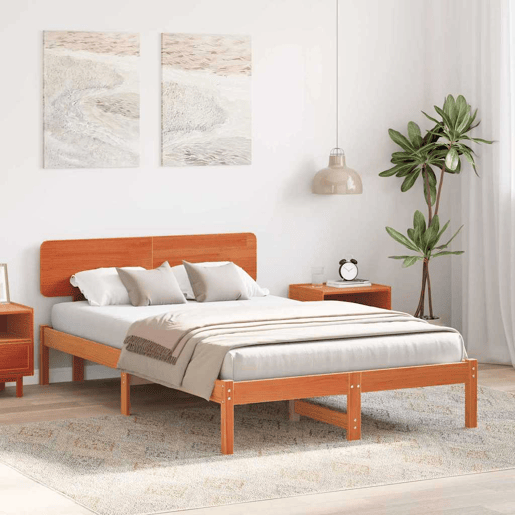 Estrutura de cama de casal simple com cabeceira - Marrom Cera 135 x 190 cm
