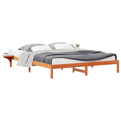 Estrutura de Cama de casal moderno com Mesas Laterais Marrom Cera 200 x 220 cm