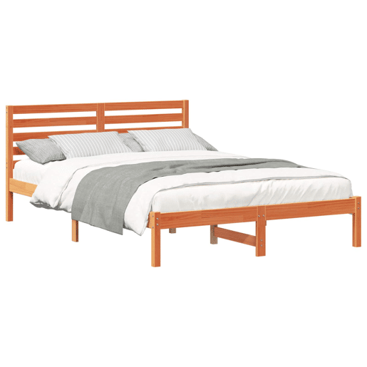 Estrutura de cama de casal simple com cabeceira - Marrom Cera 140 x 210 cm