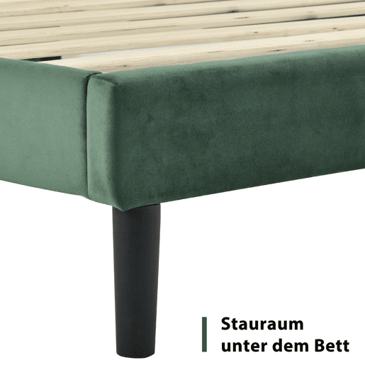 Cama estofada 90x200 cm - Com estrado e cabeceira, design moderno, verde escuro