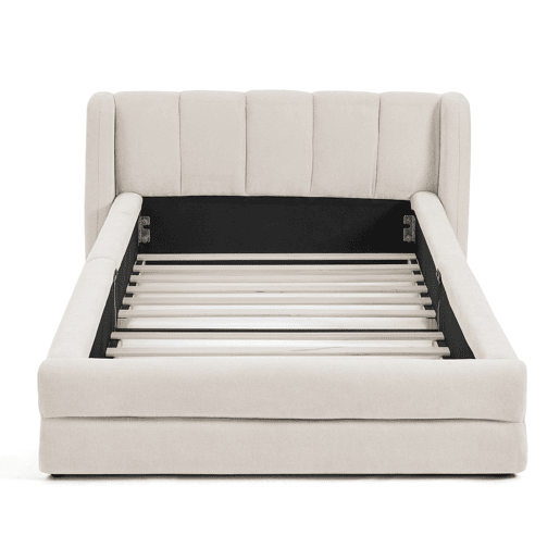 Cama individual 90x200 cm - Tecido chenille macio, encosto confortável, adequada para crianças - Bege
