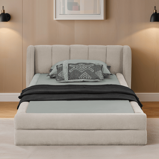 Cama individual 90x200 cm - Tecido chenille macio, encosto confortável, adequada para crianças - Bege