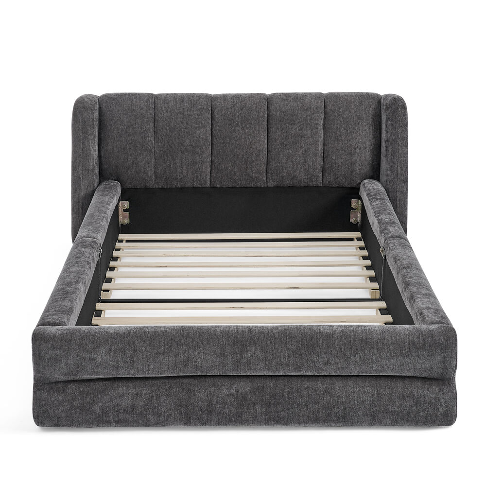 Cama individual 90x200 cm - chenilla suave, respaldo cómodo, apta para niños - gris oscuro