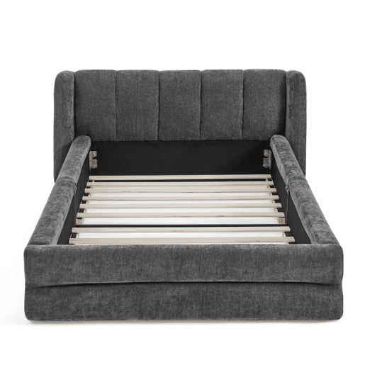 Cama individual 90x200 cm - Chenille macio, encosto confortável, adequado para crianças - Cinza escuro