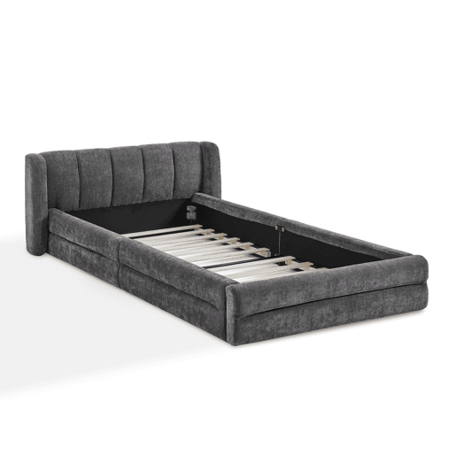 Cama individual 90x200 cm - Chenille macio, encosto confortável, adequado para crianças - Cinza escuro