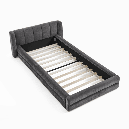 Cama individual 90x200 cm - Chenille macio, encosto confortável, adequado para crianças - Cinza escuro