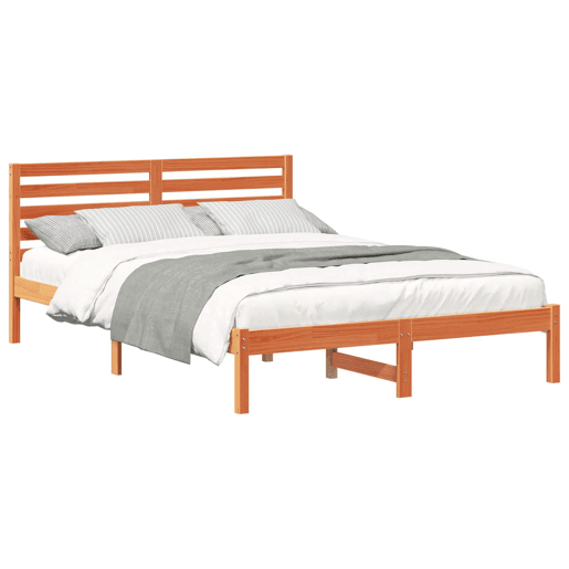 Estrutura de cama de casal simple com cabeceira - Marrom Cera 140 x 220 cm