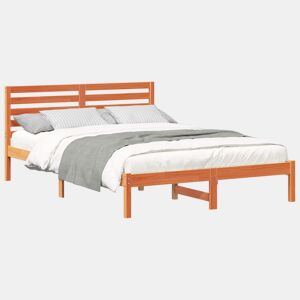 Estrutura de cama de casal simple com cabeceira - Marrom Cera 140 x 220 cm