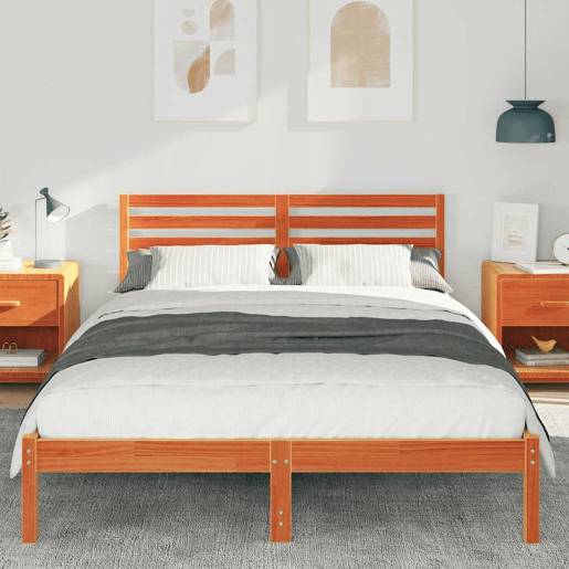 Estrutura de cama de casal simple com cabeceira - Marrom Cera 140 x 220 cm