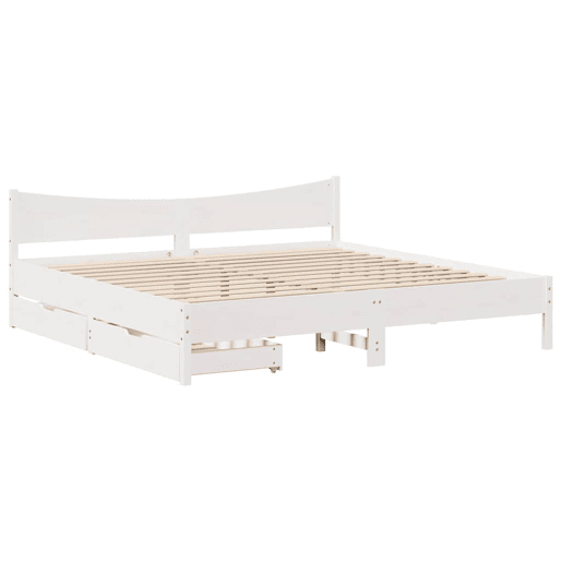 Estrutura de Cama de casal simple c gavetas 180x200 cm pinho maciça branco