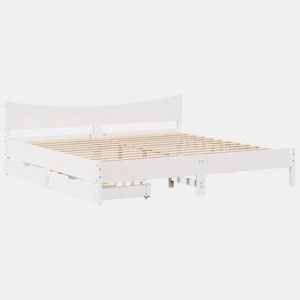 Estrutura de Cama de casal simple c gavetas 180x200 cm pinho maciça branco